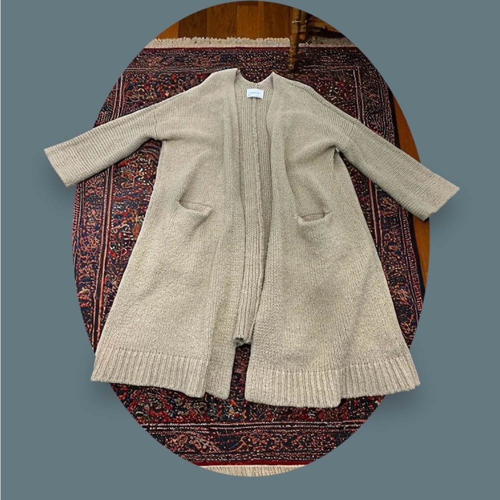 Anthropologie Long Line Knit Open Cardigan Sweater. Beige. Size: M 
(Oversized) - Picture 4 of 11